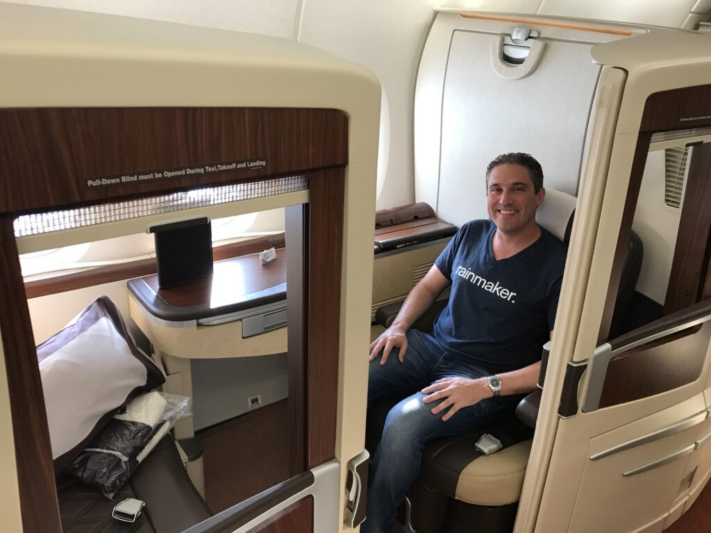 Dave flying in Singapore Suites (First Class) - using Singapore KrisFlyer miles transferred from Chase Ultimate Rewards